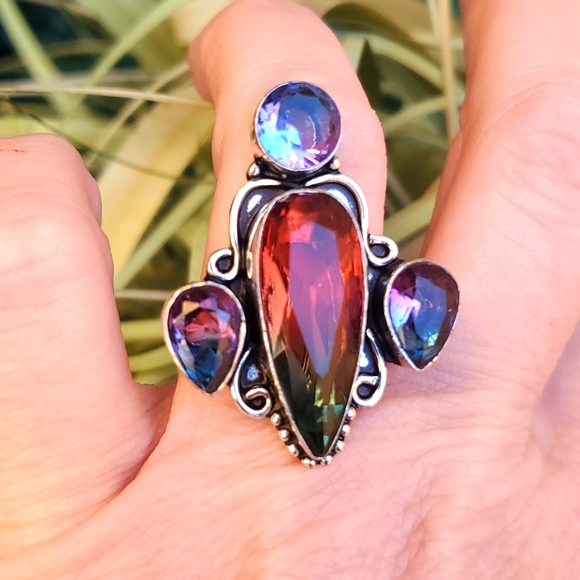 New Bi-Color Tourmaline 925 Silver Statement Ring. - Picture 13 of 16